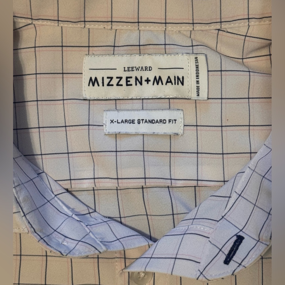 Mizzen + Main Leeward Button Shirt Mens XL Standard Fit White Blue Pink Check - Picture 3 of 12